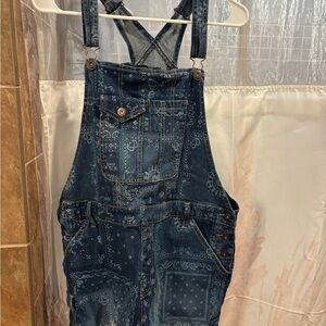 Denim Overalls with Paisley Print